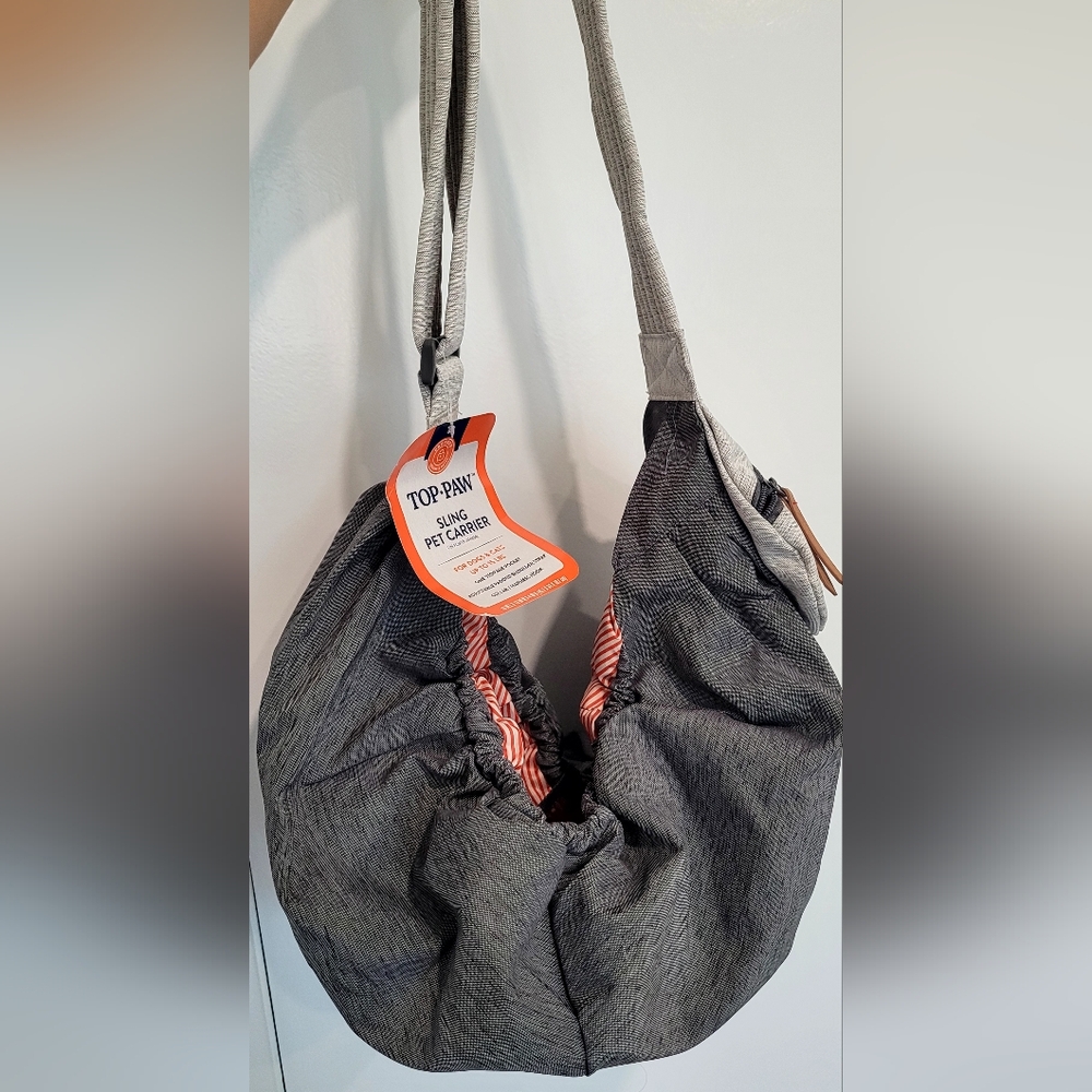 Top Paw Gray Crossbody Pet Sling Bag with Coral Accent